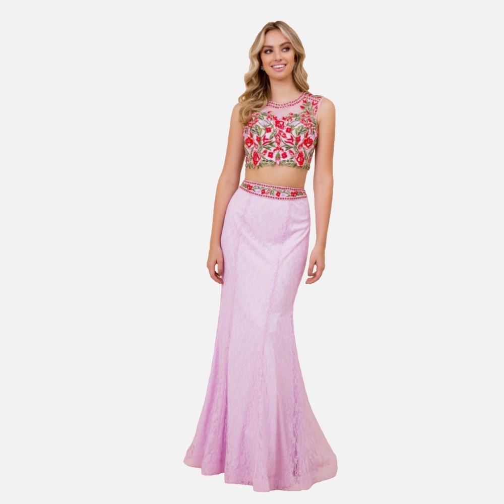 Nox Anabel 8373 Embellished High Neck Two-Piece Mermaid Dress Size XS Lavender